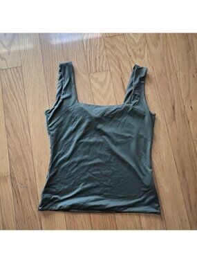 Wearever Square Off Cami Top-Slim Fit Stretch Tank-Army Green-L53807-Size M